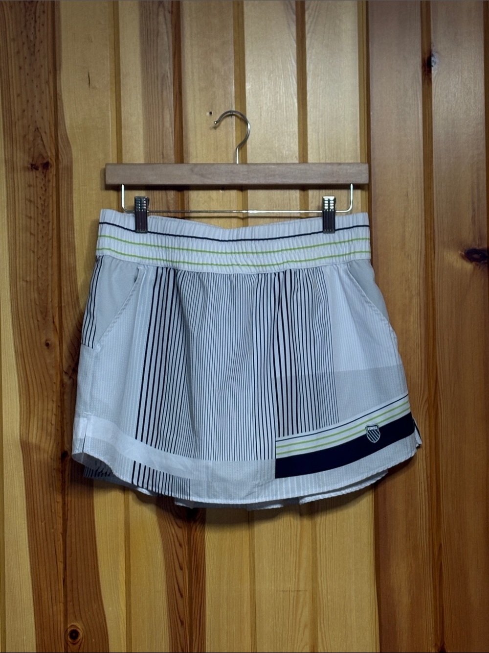 K-Swiss White Tennis Golf Skirt with Navy and Lime Trim sz M